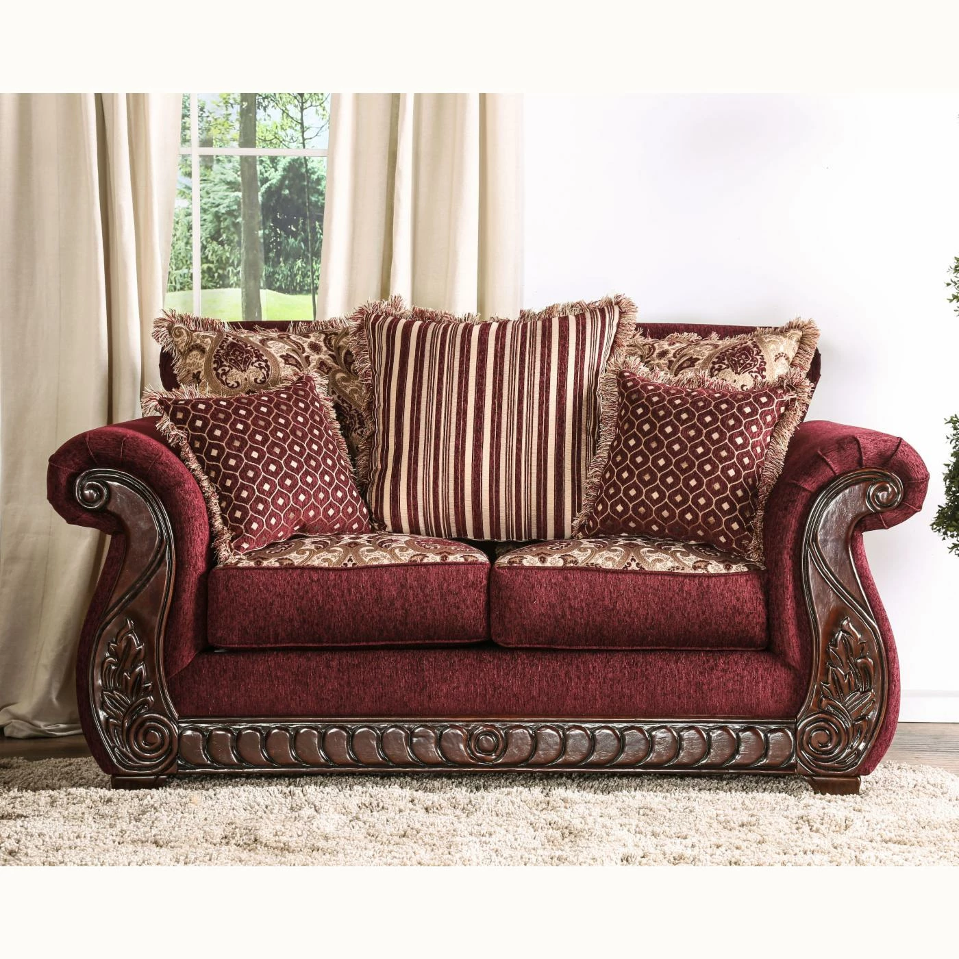 Best Sale 🧨 Loveseats Furniture Of America Sala Traditional Style Fringe Accent Pillow Loveseat ✨ - Image 7