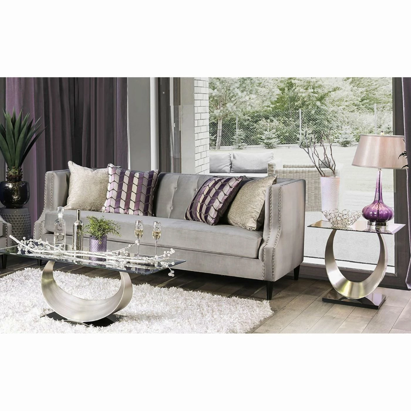 Promo ๐ Sofas Furniture Of America Selena Contemporary Gray Tuxedo Sofa ๐ - Image 3