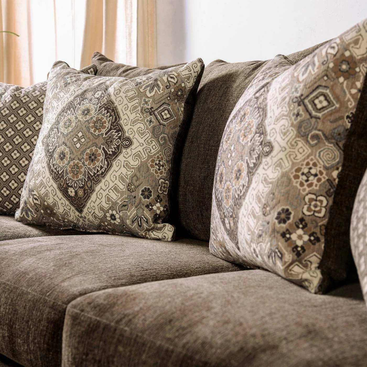 Discount 🛒 Sofas Furniture Of America Mitchell Brown Chenille Nailhead Sofa 👍 - Image 3