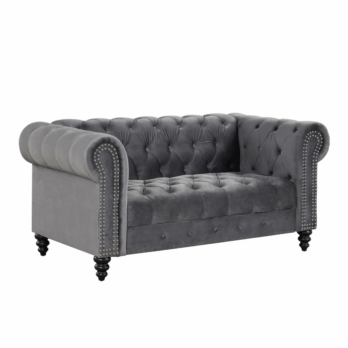 Budget π Best Master Furniture Loveseats Felix Tufted Velvet Upholstered Loveseat, Black π - Image 3