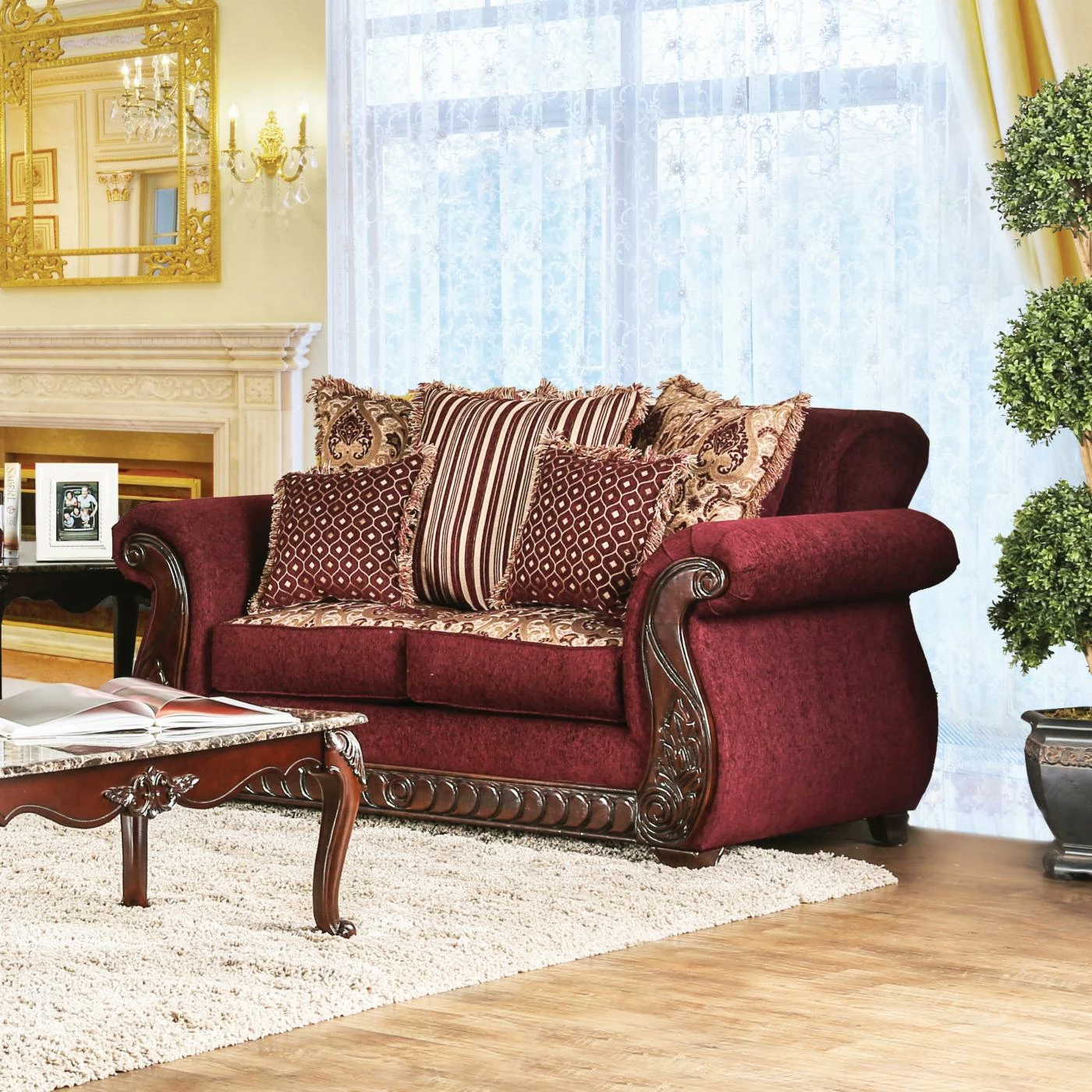 Best Sale 🧨 Loveseats Furniture Of America Sala Traditional Style Fringe Accent Pillow Loveseat ✨ - Image 2