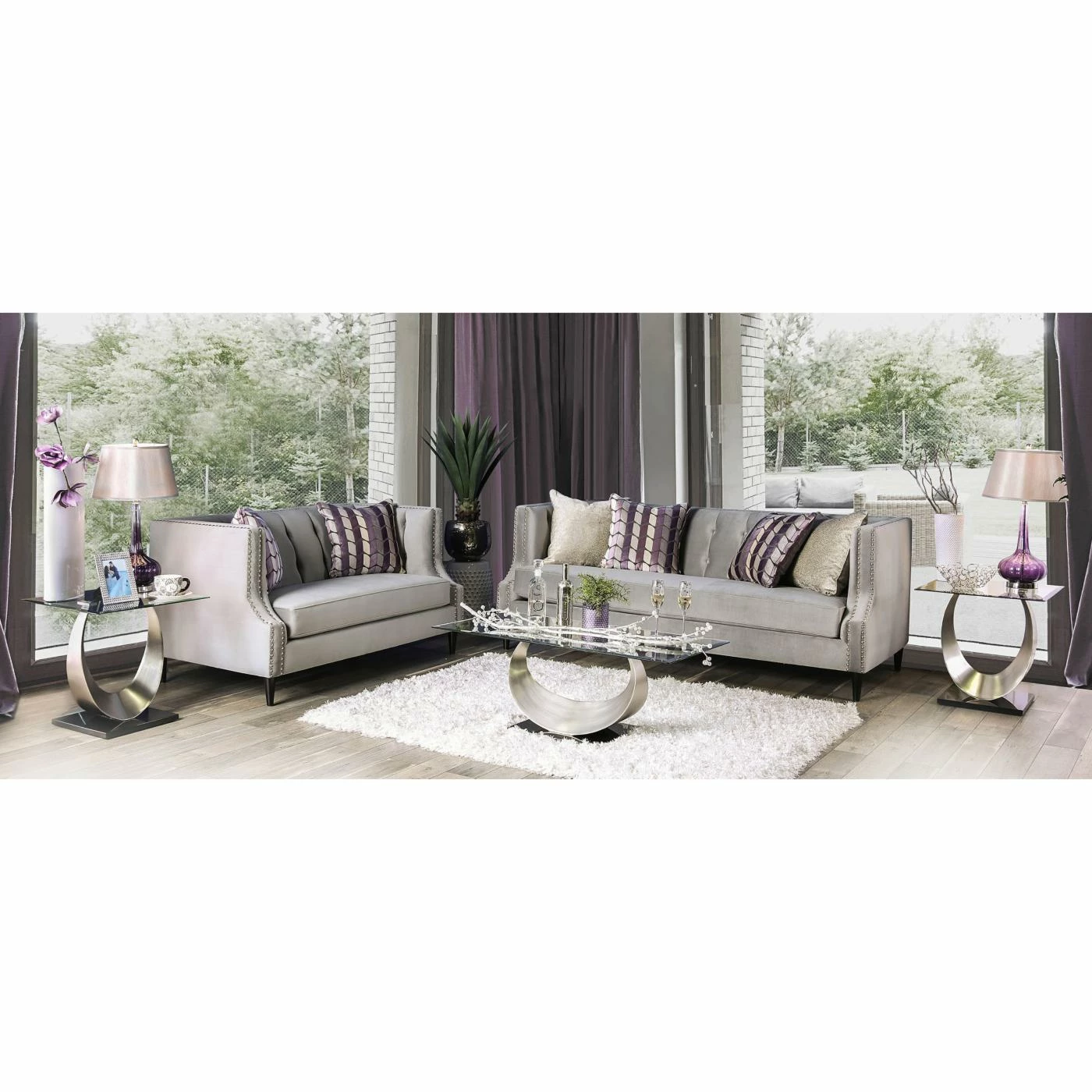 Promo ๐ Sofas Furniture Of America Selena Contemporary Gray Tuxedo Sofa ๐ - Image 2