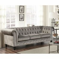 Best Sale 🎁 Sofas Abbyson Grand Chesterfield Gray Velvet Sofa 🥰
