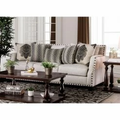 Hot Sale 🛒 Sofas Furniture Of America Langston Contemporary Chenille Nailhead Sofa 🎉