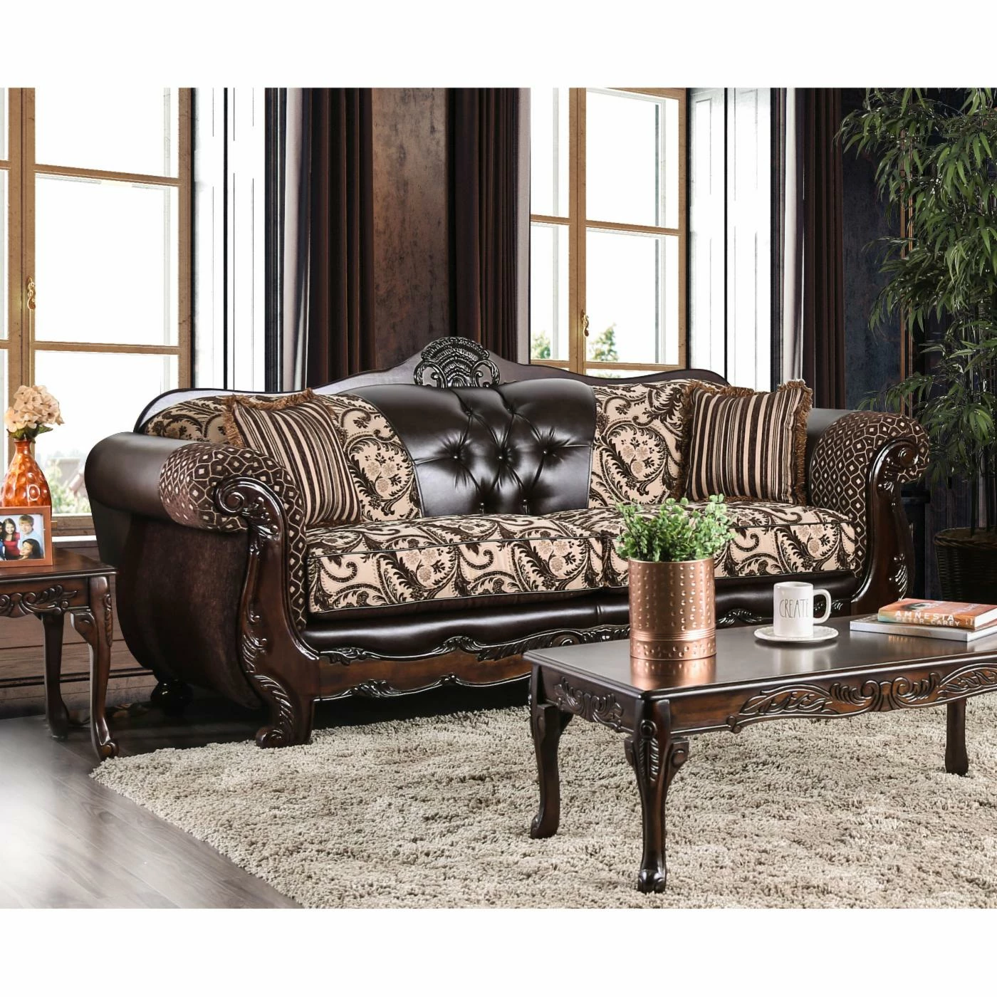 Discount ๐ Sofas Furniture Of America Robertson Traditional Light Brown Sofa ๐