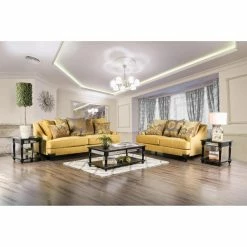 Promo 😀 Loveseats Furniture Of America Atene Premium Fabric Loveseat - Gold 🎉
