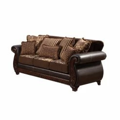 Deals 😉 Sofas Furniture Of America Richborough Fabric And Leatherette Sofa - Dark Brown ✔️
