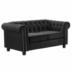 Cheap ✨ Best Master Furniture Loveseats Venice Velvet Upholstered Loveseat, Black ❤️
