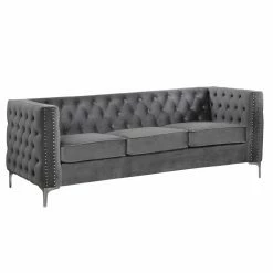 Wholesale 👍 Best Master Furniture Sofas Frieda Tufted Velvet Upholstered Sofa, Grey 😍