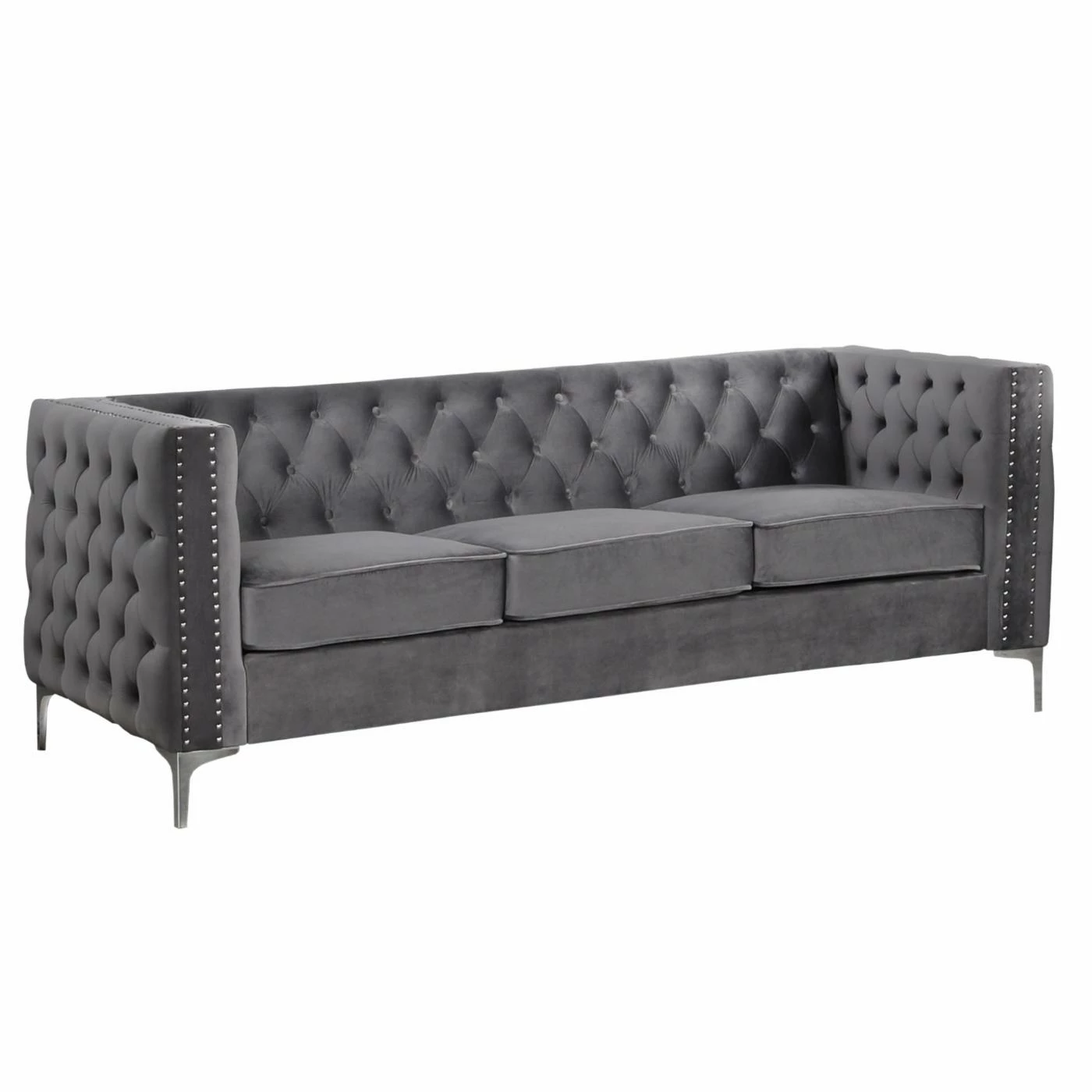 Wholesale π Best Master Furniture Sofas Frieda Tufted Velvet Upholstered Sofa, Grey π