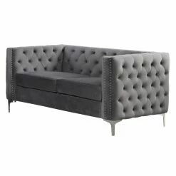 Buy 🎉 Best Master Furniture Loveseats Frieda Tufted Velvet Upholstered Loveseat, Grey 😀