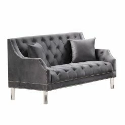 Best Sale ✨ Best Master Furniture Loveseats Fern Tufted Velvet Upholstered Loveseat, Grey 😀