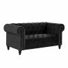 Budget 🛒 Best Master Furniture Loveseats Felix Tufted Velvet Upholstered Loveseat, Black 🔔