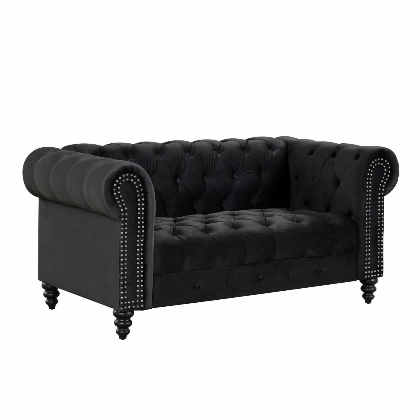 Budget π Best Master Furniture Loveseats Felix Tufted Velvet Upholstered Loveseat, Black π