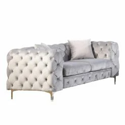 Hot Sale 🎁 Best Master Furniture Loveseats Felicity Tufted Velvet Upholstered Loveseat, Grey 😍