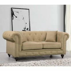 Best Sale 👏 Loveseats Meridian Furniture Inc Chesterfield Loveseat With Accent Pillows 🎉