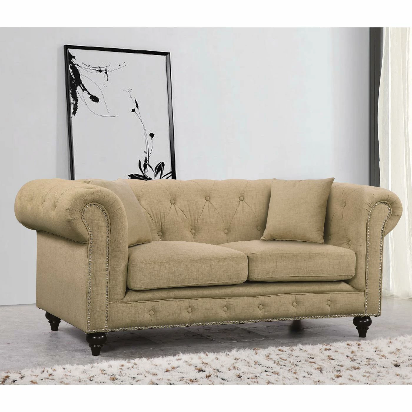 Best Sale π Loveseats Meridian Furniture Inc Chesterfield Loveseat With Accent Pillows π