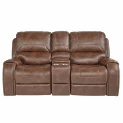 Top 10 😀 Loveseats Roundhill Furniture Achern Brown Leather Nailhead Manual Reclining Loveseat With Storage Console 💯