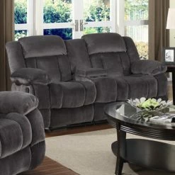 Outlet 😉 Loveseats Sunset Trading Madison Reclining Loveseat - Charcoal Blue / Gray 🧨