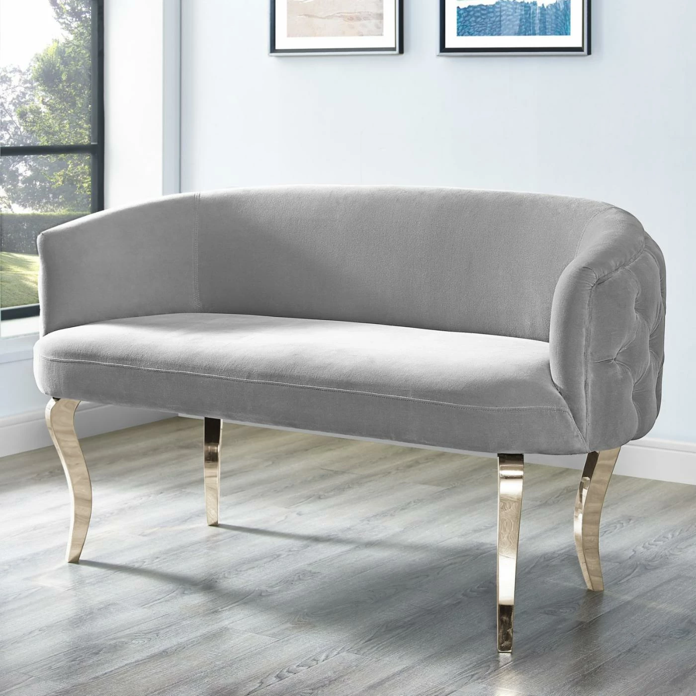 Hot Sale ๐ฏ Loveseats TOV Furniture Adina Grey Velvet Loveseat With Gold Legs ๐คฉ