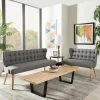 Hot Sale 🌟 Sofa Sets Baxton Studio Melody Mid-Century Modern Natural Wood 2 Piece Settee Set With Gray Fabric 😀