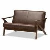 Discount 👏 Loveseats Baxton Studio Bianca Walnut Wood Dark Brown Distressed Faux Leather 2 Seater Loveseat 🛒