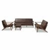 Promo 🔥 Sofa Sets Baxton Studio Bianca Walnut Wood Dark Brown Distressed Faux Leather Livingroom Sofa Set 🛒