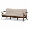 Promo 🎉 Sofas HN Home Hasan Mid-Century Modern Walnut Wood Light Gray Fabric Tufted 3 Seater Sofa 🌟